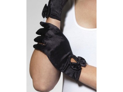 Manusi negre scurte satin cu fundita