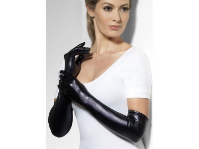 Manusi negre lungi imitatie de piele