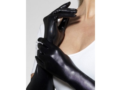 Manusi negre lungi imitatie de piele