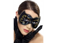 Masca cocktail neagra cu fir auriu